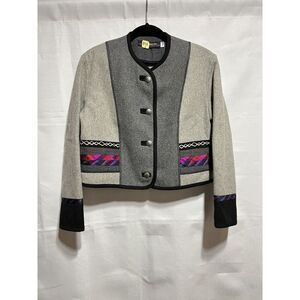 Vintage Canvasbacks Boxy Cropped Wool Silk Boho Jacket Sz. 14‎